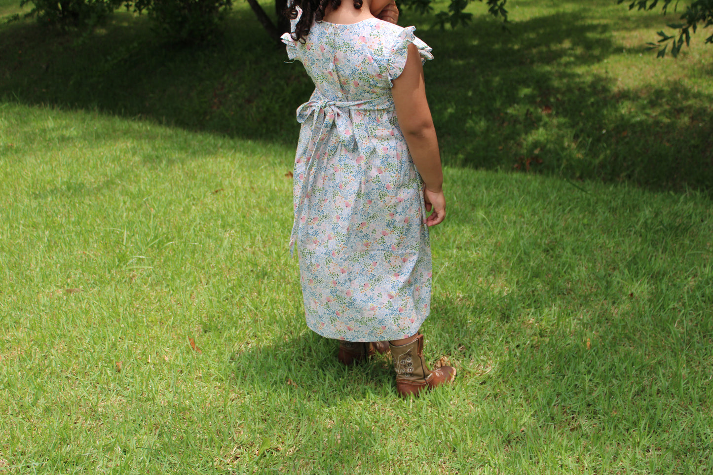 Pink Floral Print Flutter Dress