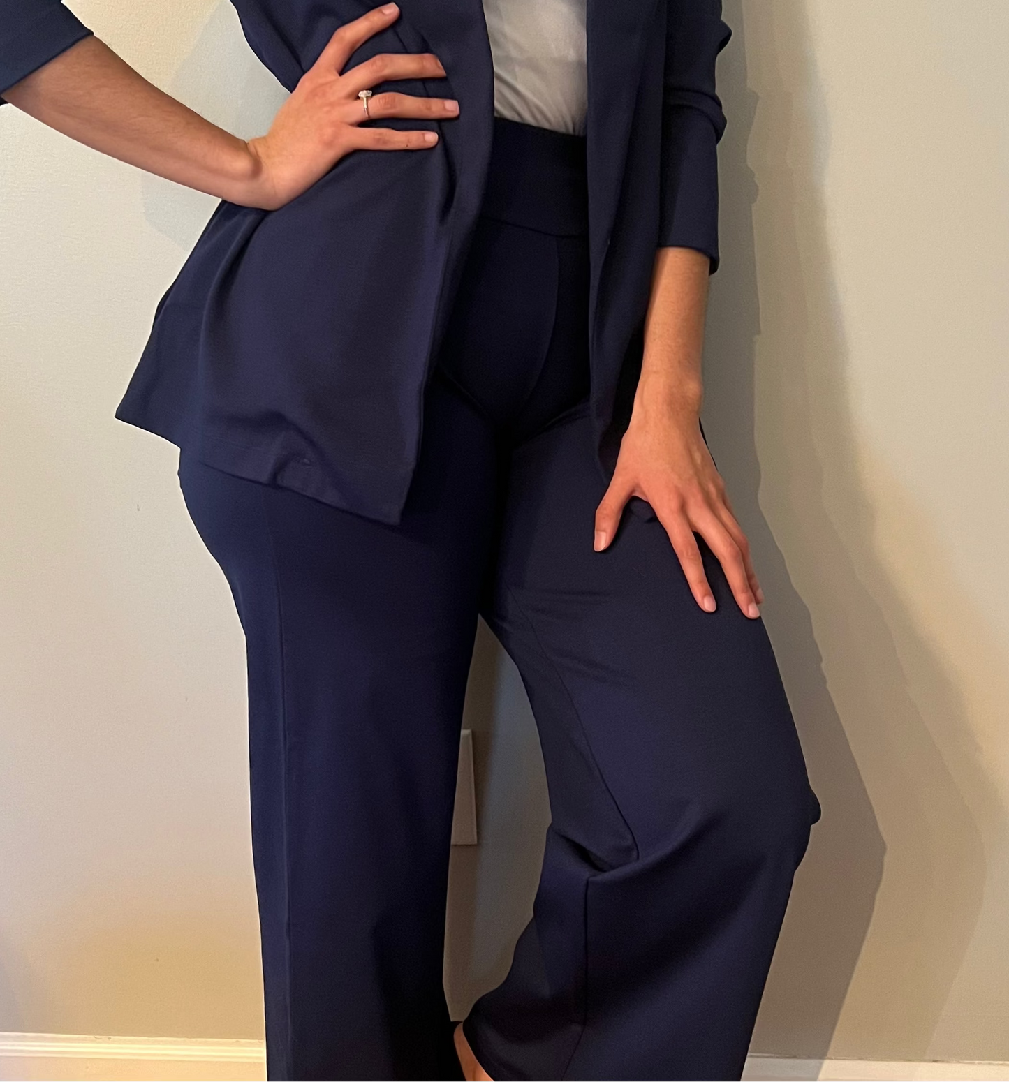 Navy-Wide Regular Pants