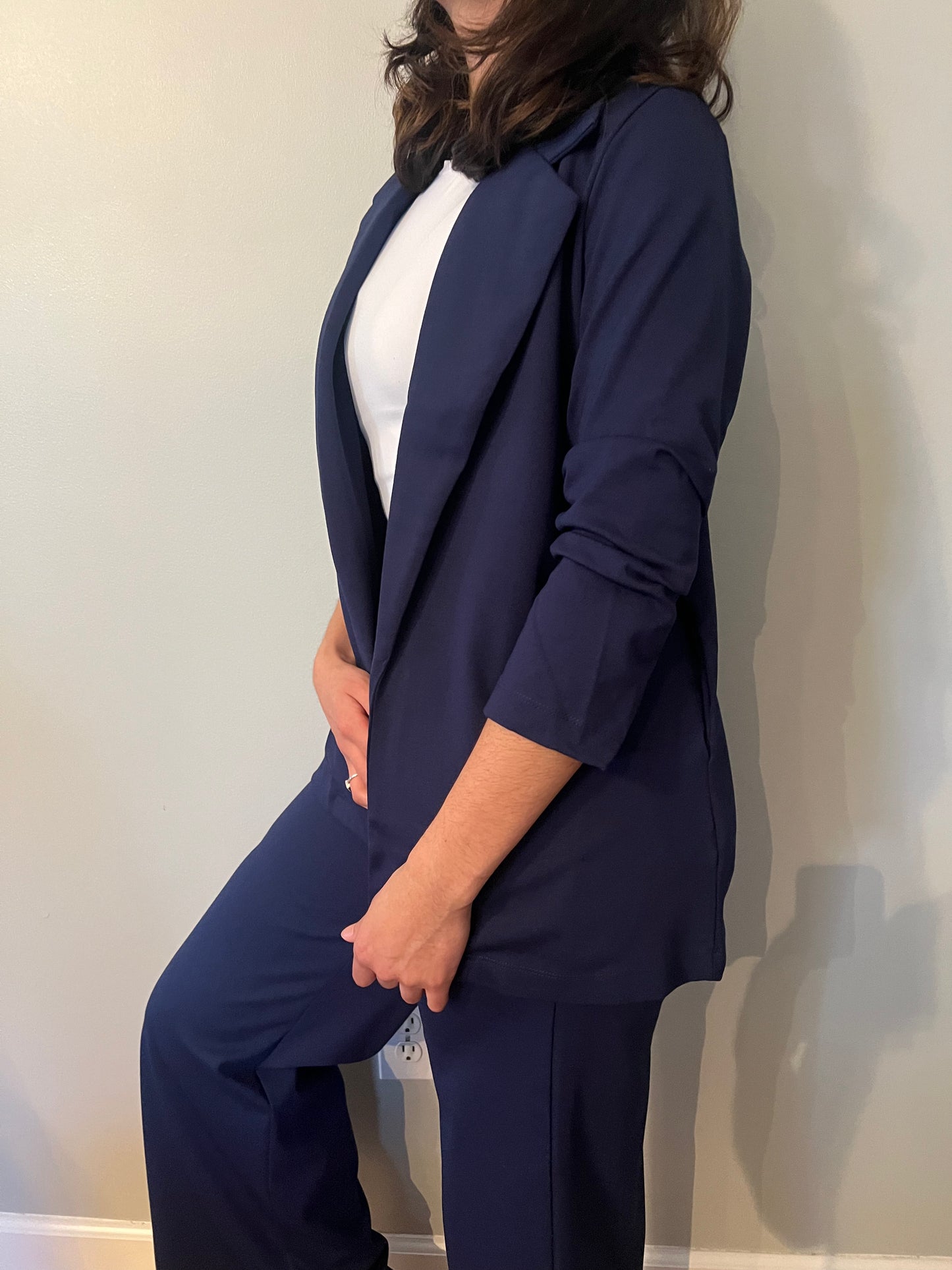 Navy 3/4 Sleeve Blazer