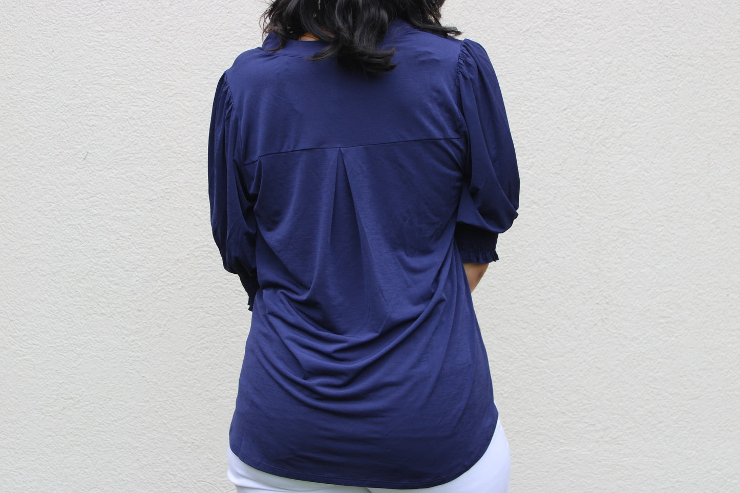 3/4 Smock Sleeve Blouse - Navy