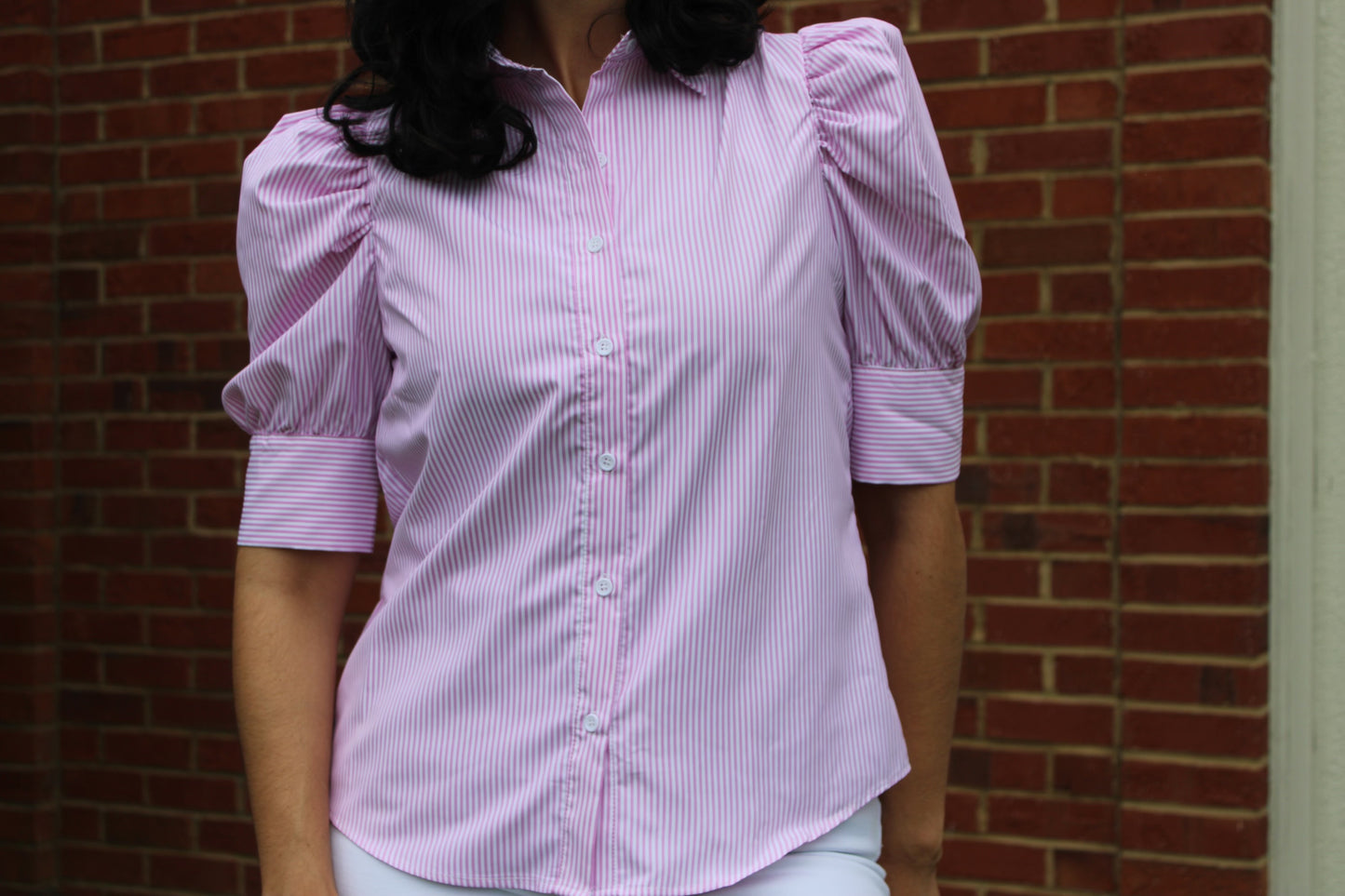 Collard Neck Short Puff Sleeve Blouse