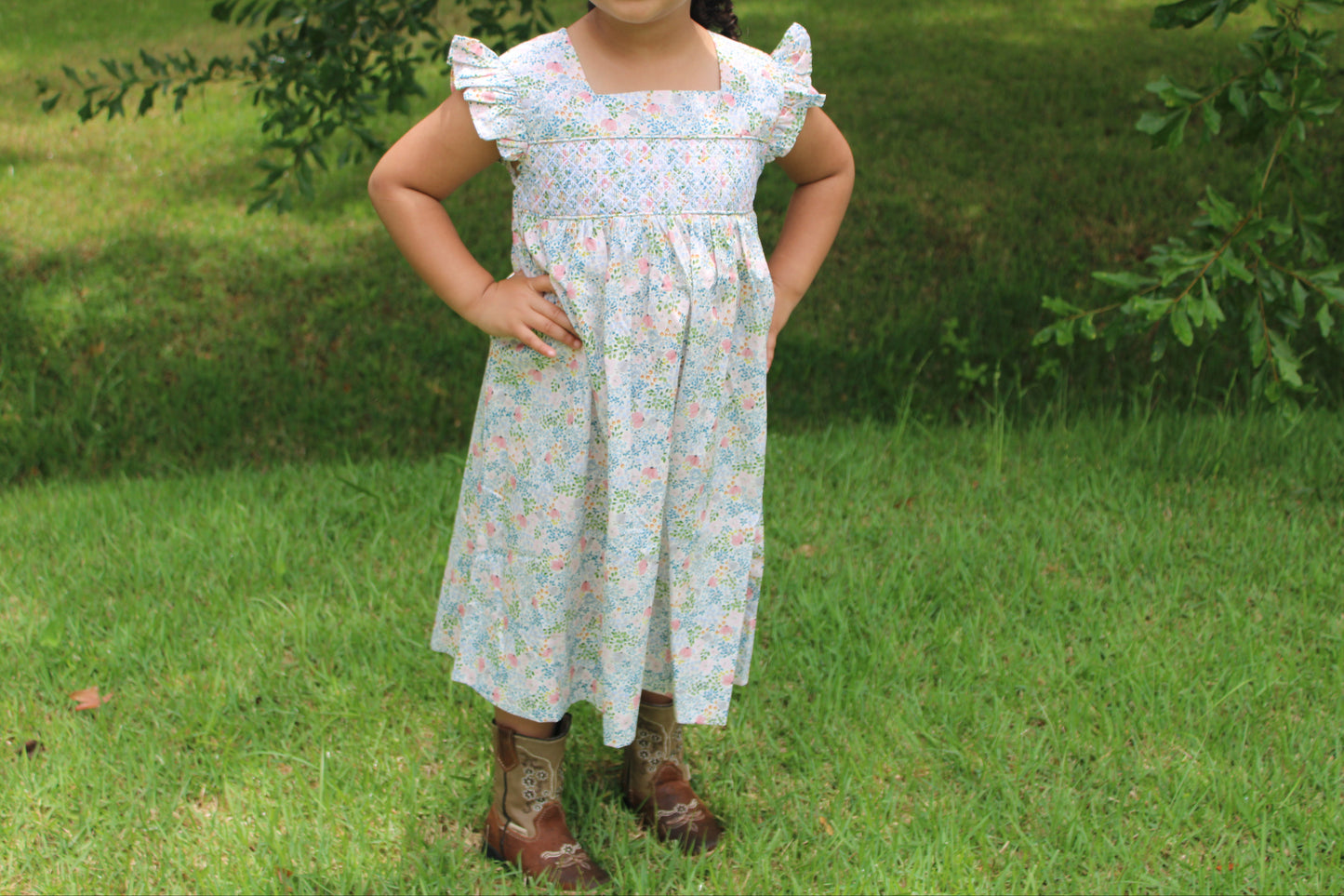 Pink Floral Print Flutter Dress