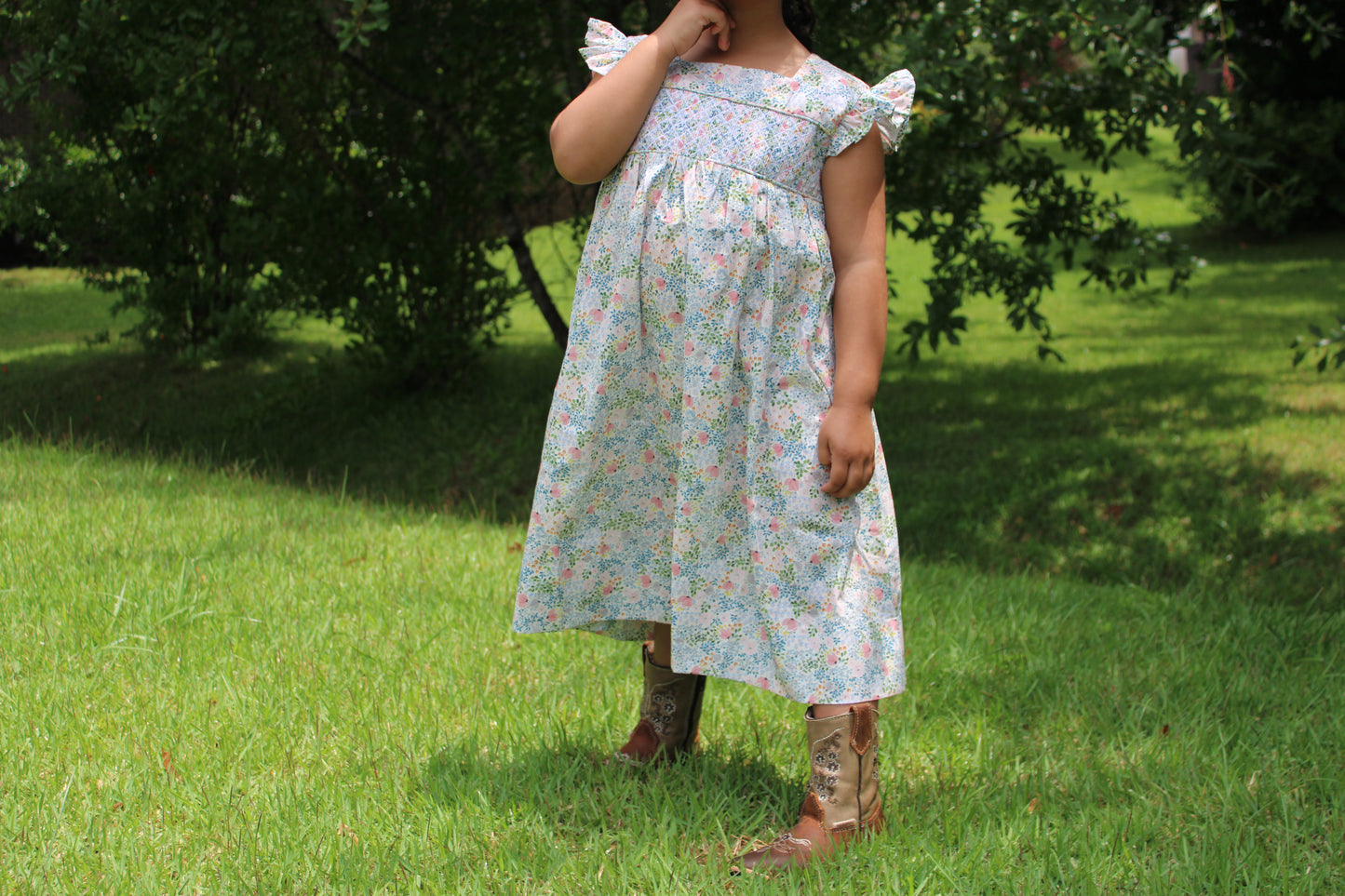 Pink Floral Print Flutter Dress