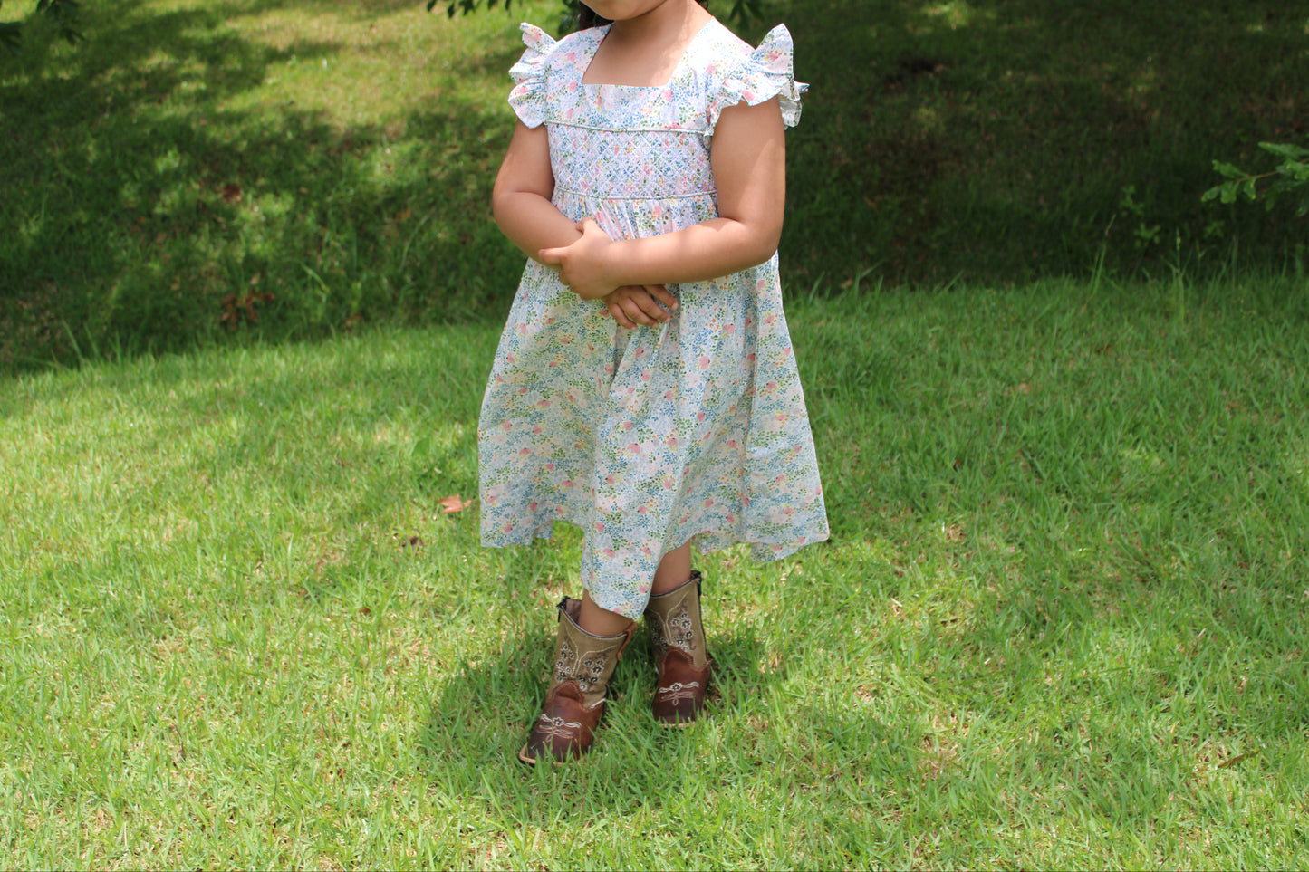 Pink Floral Print Flutter Dress