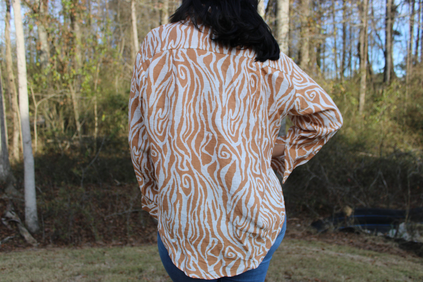 Zebra Print Casual Button Down Blouse | Taupe