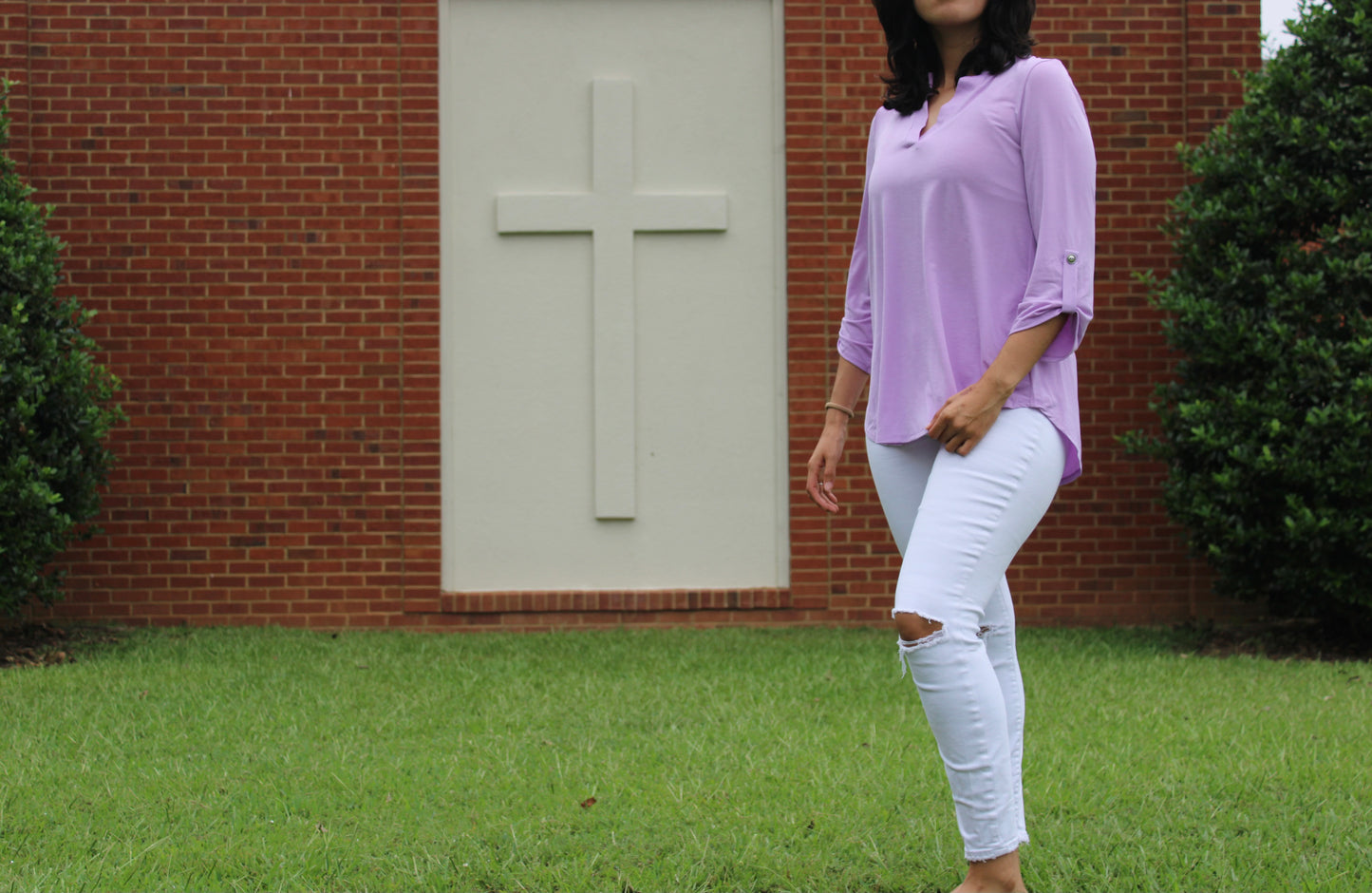 3/4 Sleeve Flowy Top- Lilac