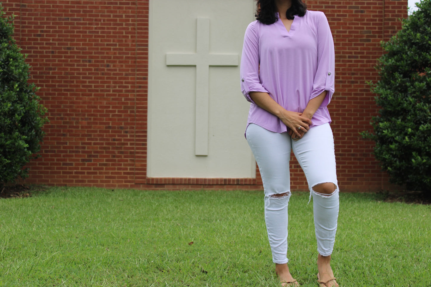 3/4 Sleeve Flowy Top- Lilac