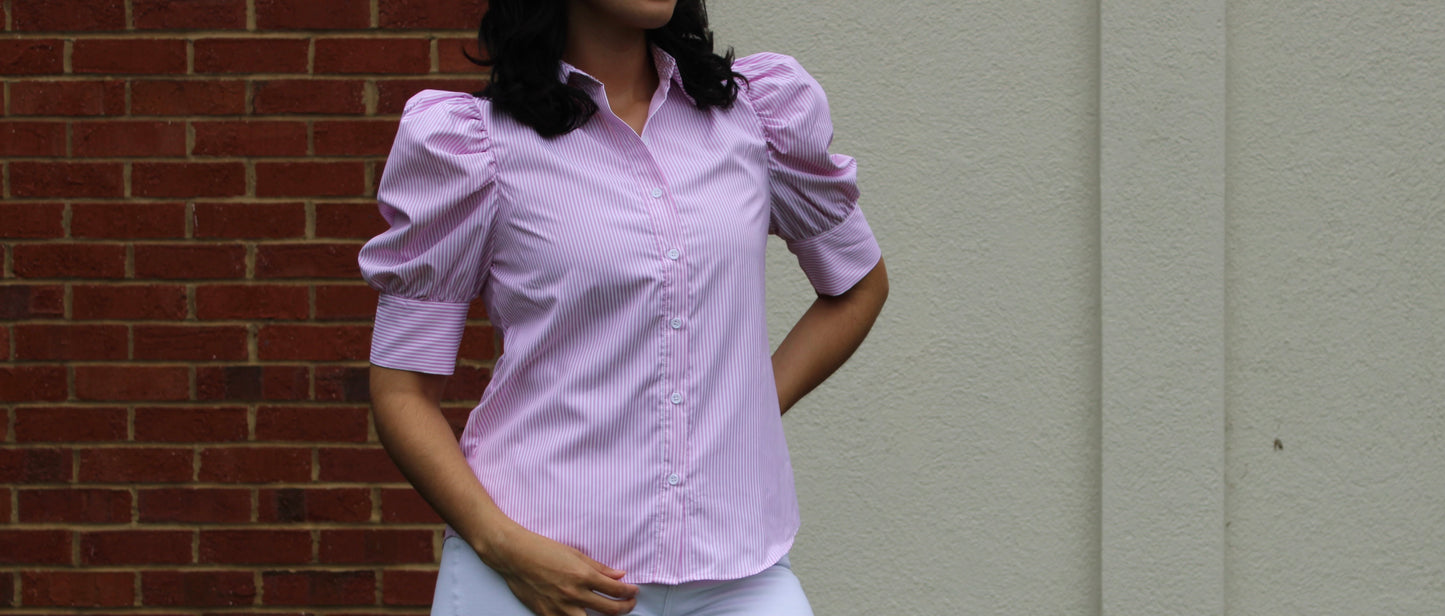 Collard Neck Short Puff Sleeve Blouse